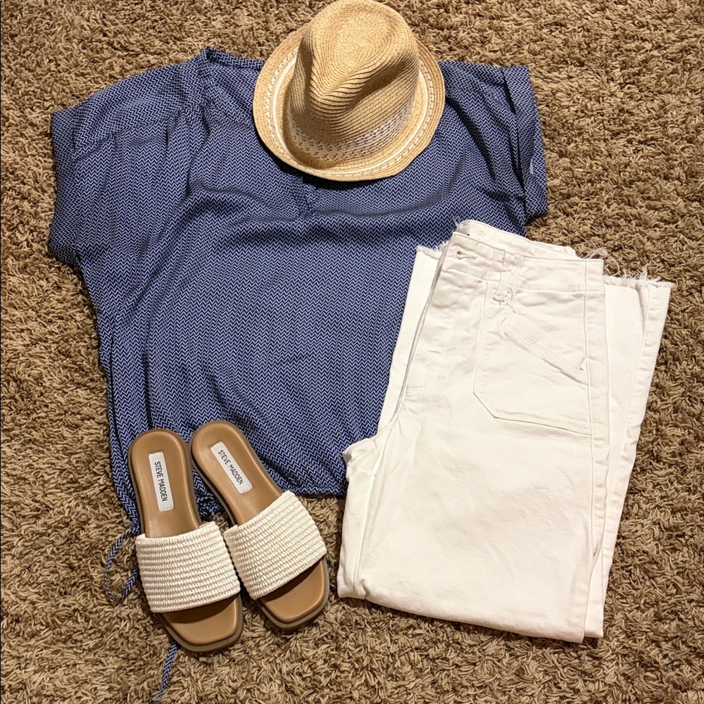 Calvin Klein Jeans Blue Herringbone Blouse Size L